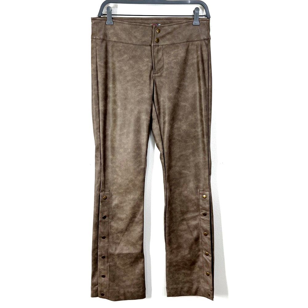 Urban Outfitters Girlfriend Faux Leather Pants Brown Womens 4 Straight Side Snap